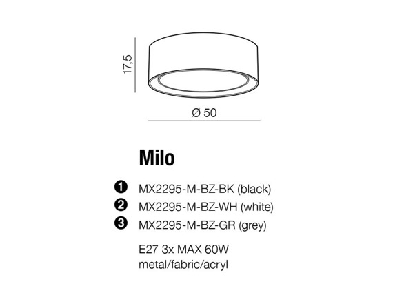 Azzardo Milo MX2295-M-BZ Grey  Plafoniera