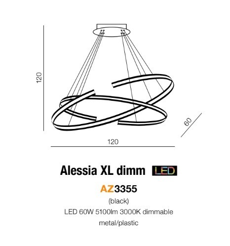 Zwis kręgi LED Azzardo Alessia XL 120 cm czarne Ściemnialna